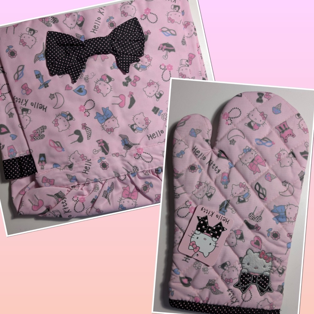 Hello Kitty Vintage Apron And Oven Mit Set 2004 Nakajima